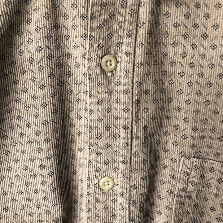 90s~ Vintage NWT NATURALS All-Over Print Long Sleeve Button-Down Corduroy Shirt, Men's Size XL cotton Beige type Vintage Second Hand