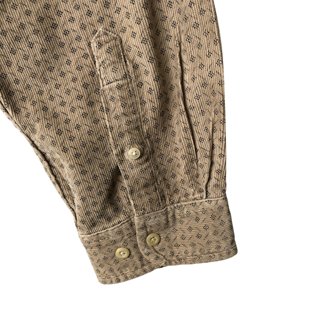 90s~ Vintage NWT NATURALS All-Over Print Long Sleeve Button-Down Corduroy Shirt, Men's Size XL cotton Beige type Vintage Second Hand