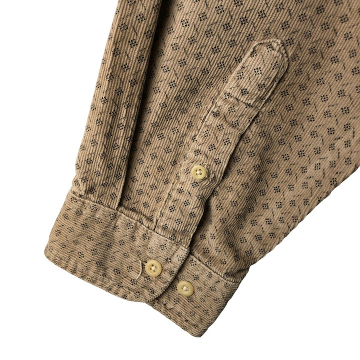 90s~ Vintage NWT NATURALS All-Over Print Long Sleeve Button-Down Corduroy Shirt, Men's Size XL cotton Beige type Vintage Second Hand