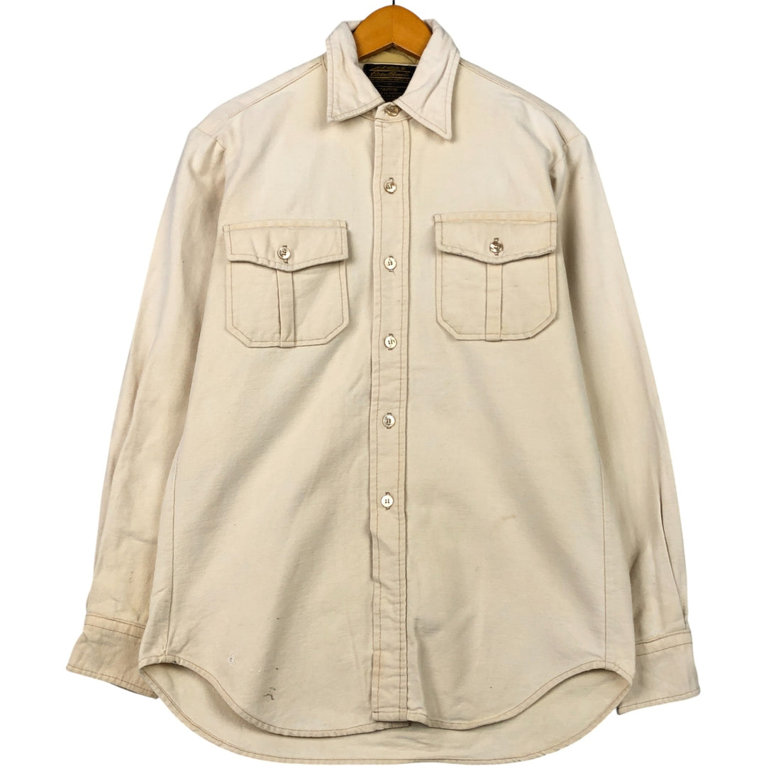 Vintage 1970'S Eddie Bauer long-sleeved flannel shirt with black tag, made in the USA, size L, men's unclear Beige type Vintage Second Hand