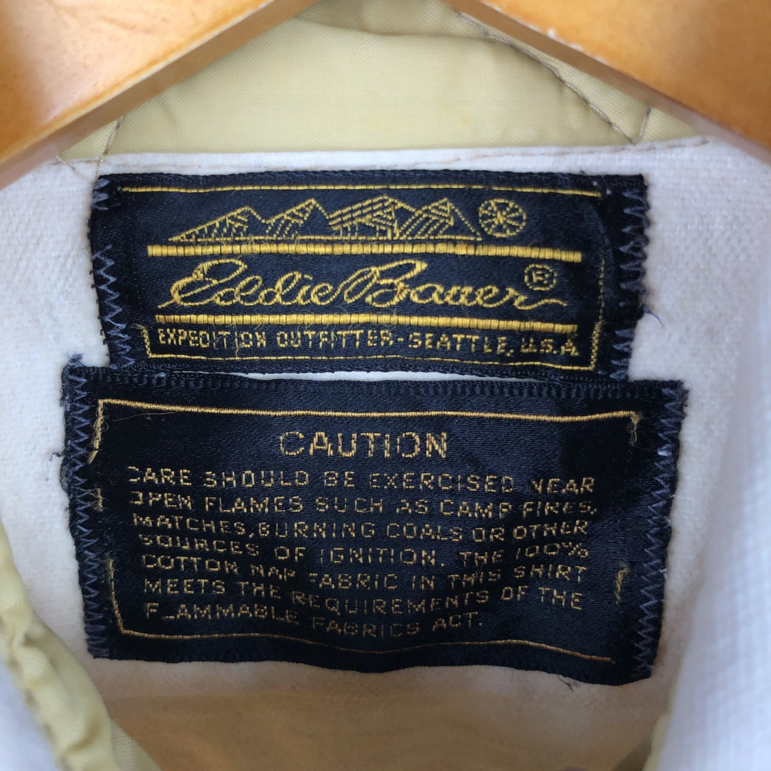 Vintage 1970'S Eddie Bauer long-sleeved flannel shirt with black tag, made in the USA, size L, men's unclear Beige type Vintage Second Hand