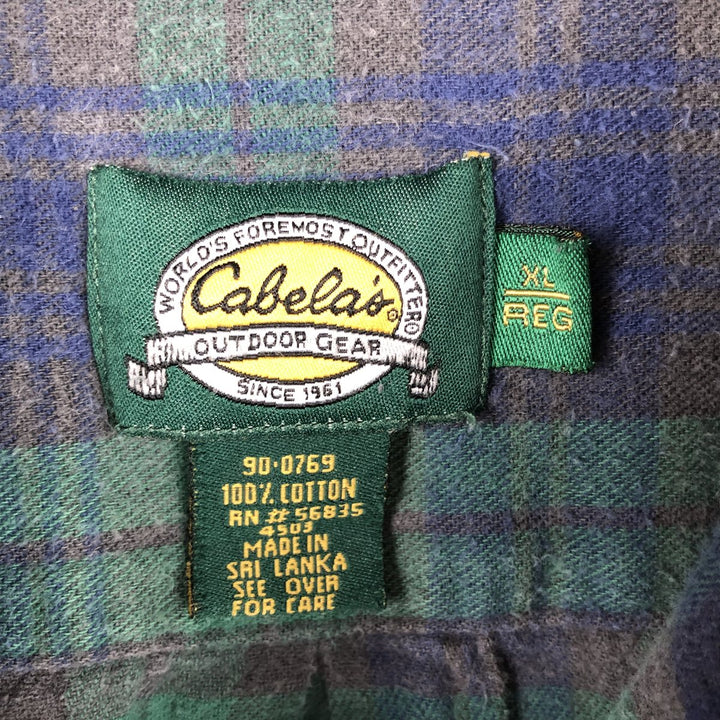 90s-00'S Cabelas Long Sleeve Button-Down Light Flannel Check Shirt, Men's Size XL, Vintage cotton green type Vintage Second Hand