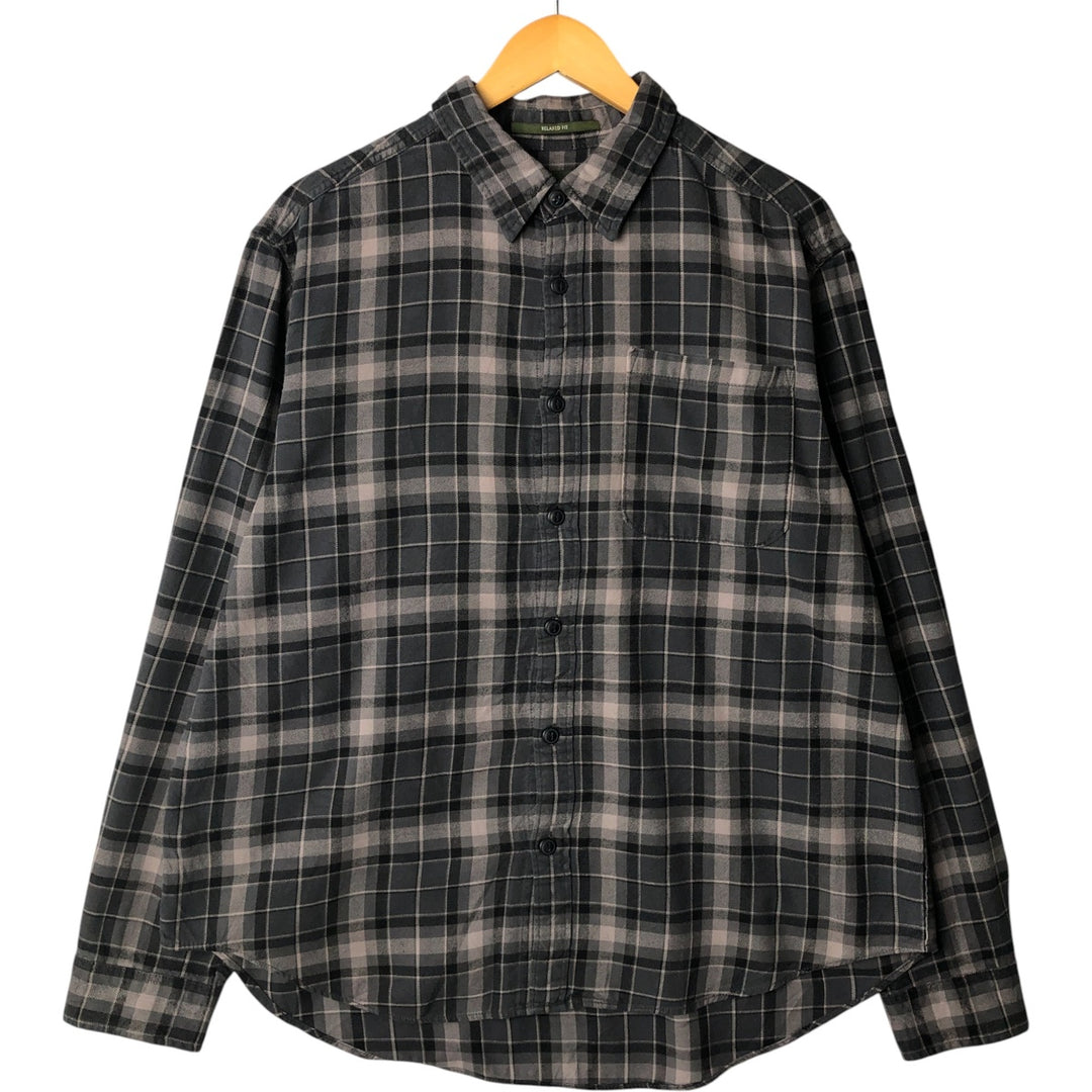 Eddie Bauer Relaxed Fit Long Sleeve Light Flannel Check Shirt, Men's XL cotton gray type Vintage Second Hand