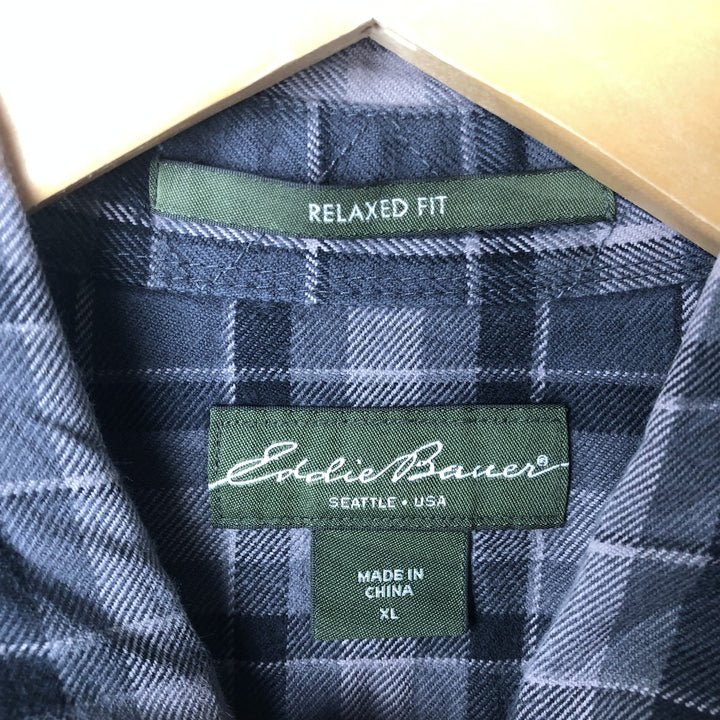 Eddie Bauer Relaxed Fit Long Sleeve Light Flannel Check Shirt, Men's XL cotton gray type Vintage Second Hand
