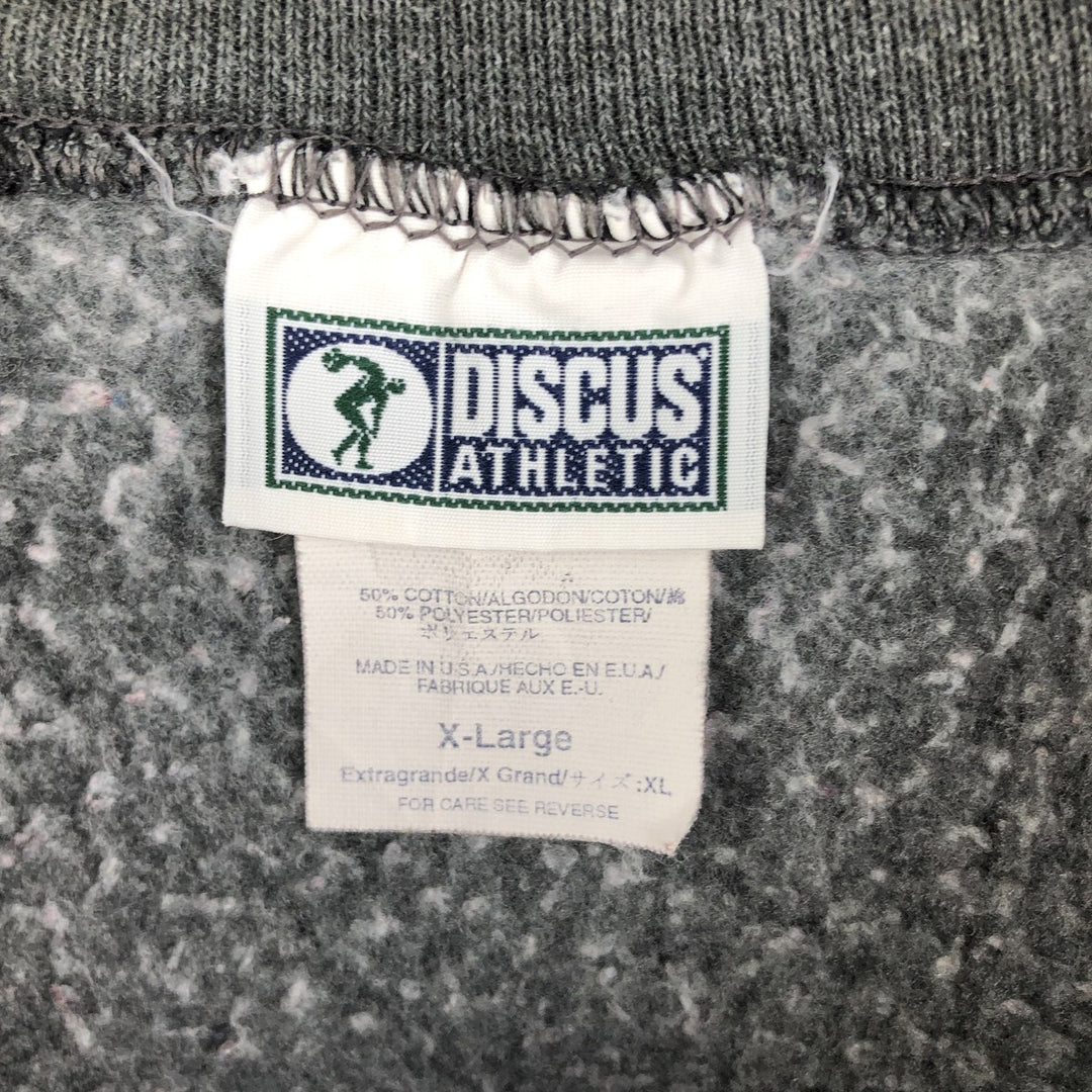 90'S Discus Athletic Solid Color Blank Sweatshirt, Made in USA, Men's Size XL, Vintage cotton Charcoal Vintage Second Hand