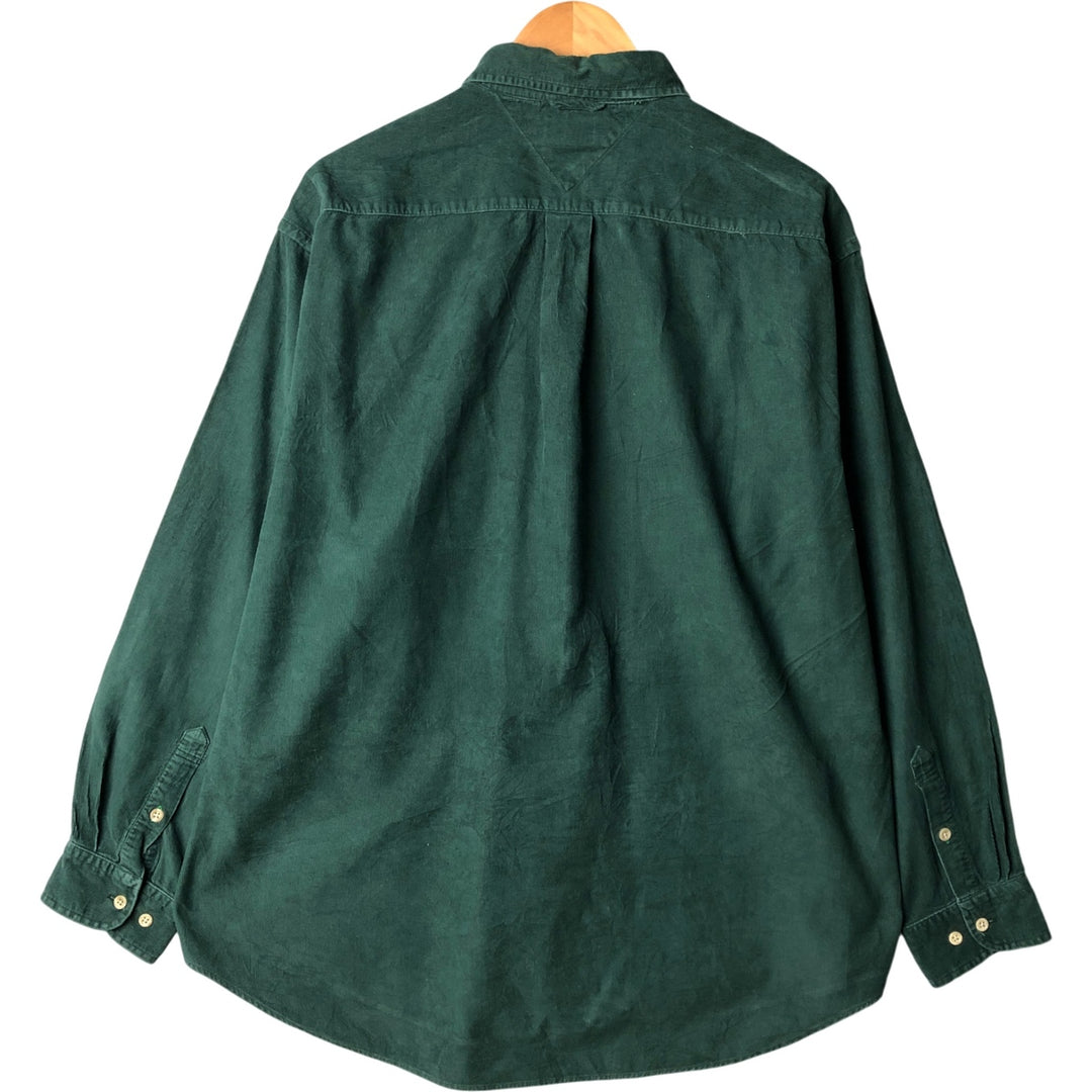 Vintage 90'S Tommy Hilfiger long-sleeved button-down corduroy shirt, size L, men's size L cotton green type Vintage Second Hand