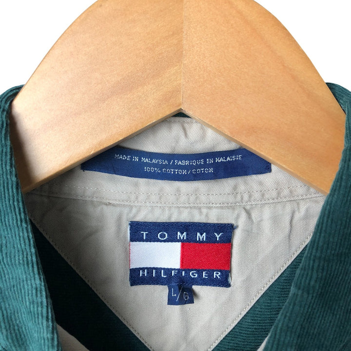 Vintage 90'S Tommy Hilfiger long-sleeved button-down corduroy shirt, size L, men's size L cotton green type Vintage Second Hand