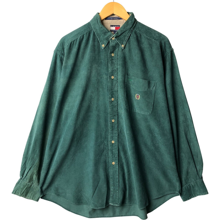 Vintage 90'S Tommy Hilfiger long-sleeved button-down corduroy shirt, size L, men's size L cotton green type Vintage Second Hand