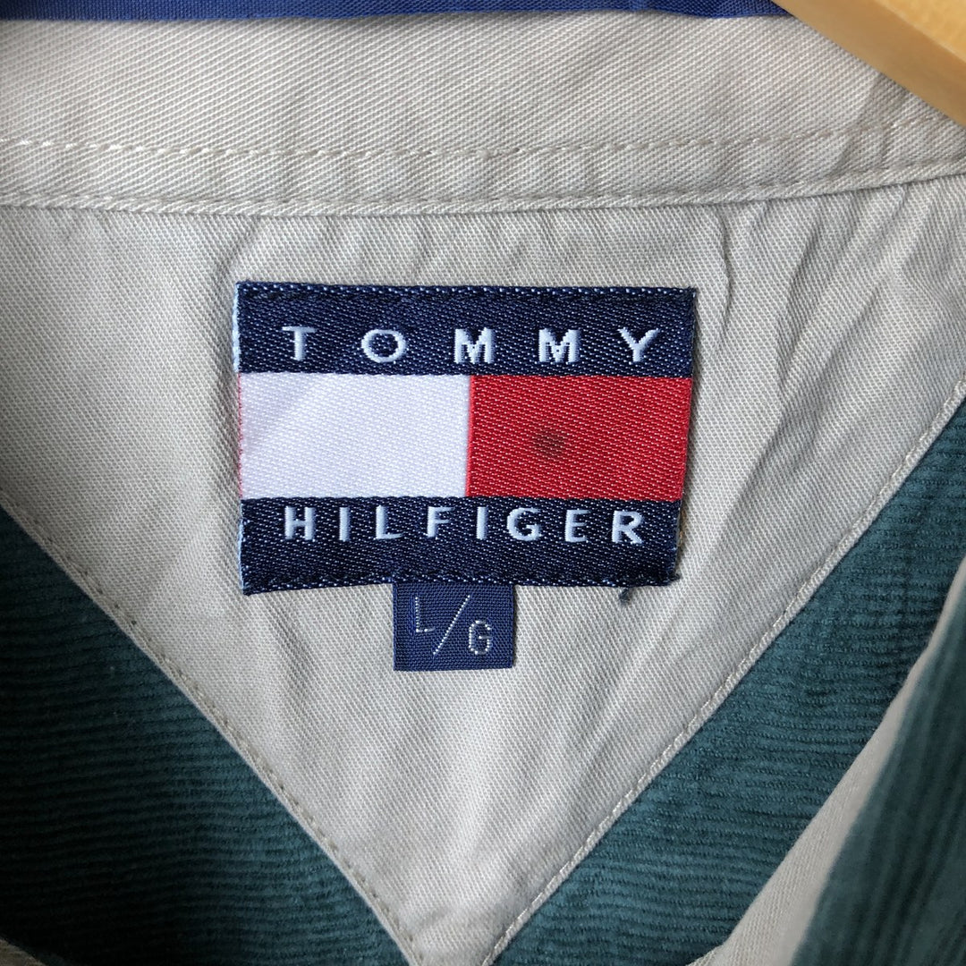 Vintage 90'S Tommy Hilfiger long-sleeved button-down corduroy shirt, size L, men's size L cotton green type Vintage Second Hand