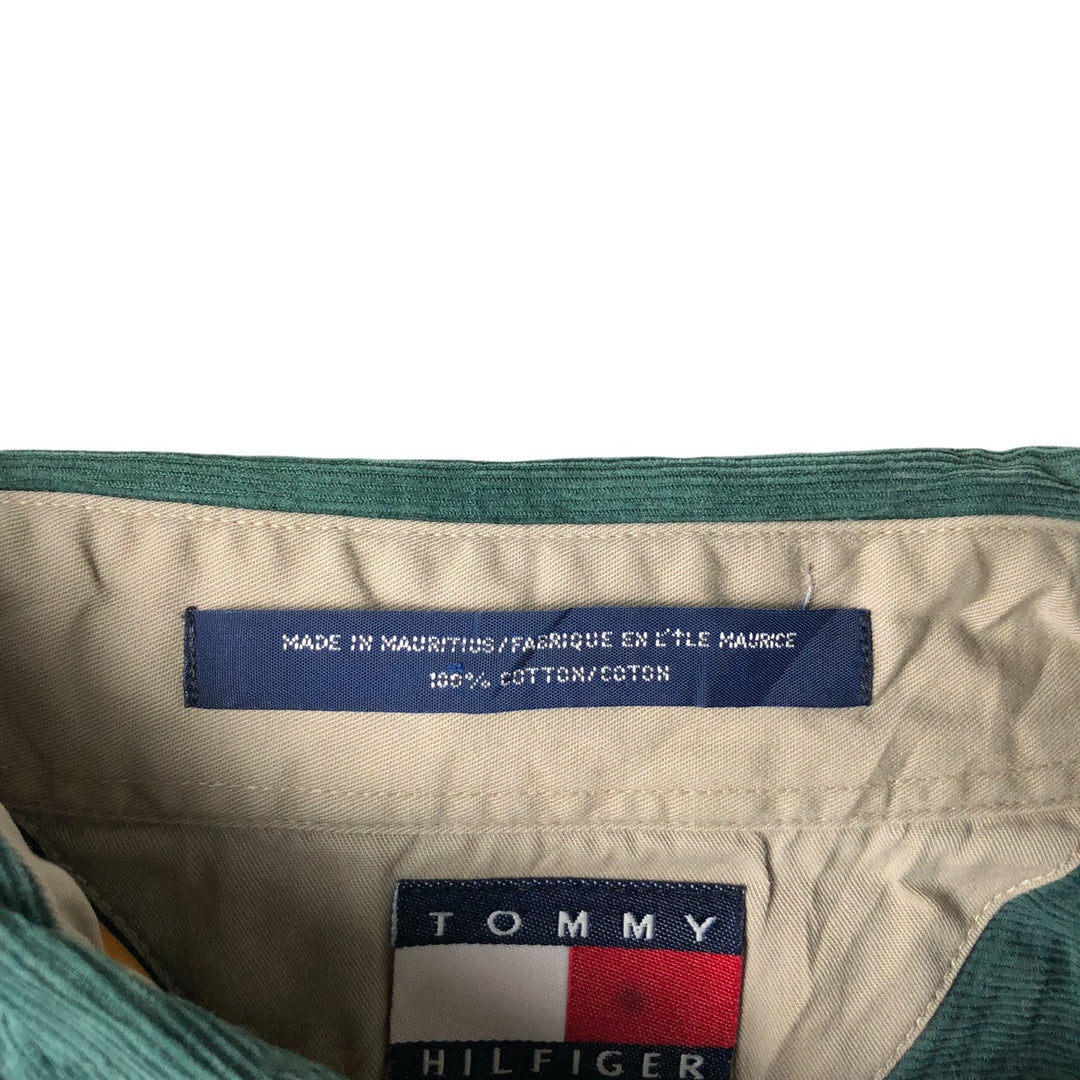 Vintage 90'S Tommy Hilfiger long-sleeved button-down corduroy shirt, size L, men's size L cotton green type Vintage Second Hand