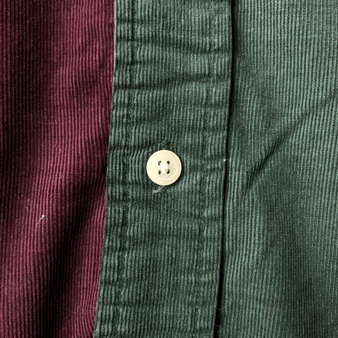 Tommy Hilfiger long-sleeved button-down corduroy shirt, men's size L, vintage, crazy pattern. cotton Green type dark green Vintage Second Hand