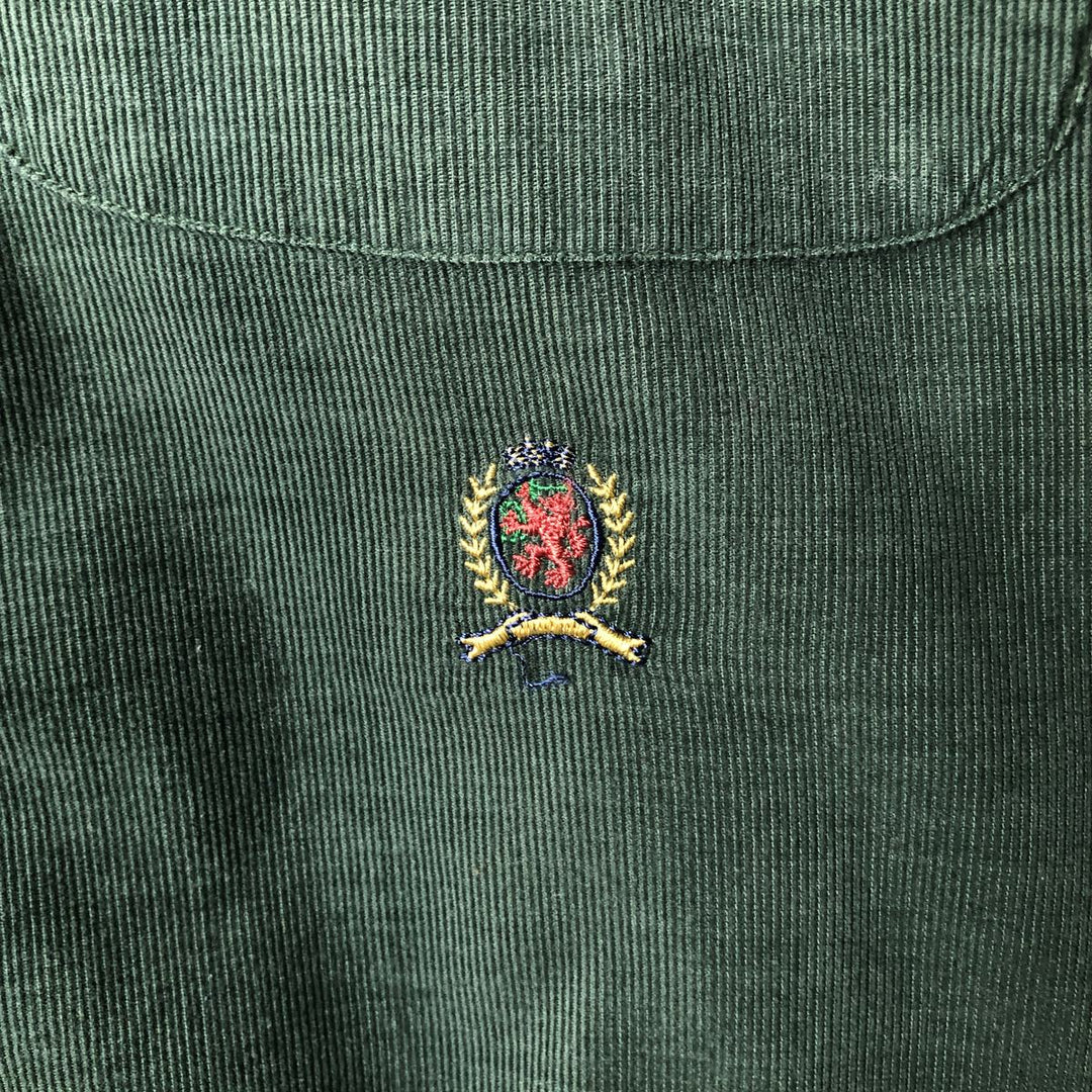 Tommy Hilfiger long-sleeved button-down corduroy shirt, men's size L, vintage, crazy pattern. cotton Green type dark green Vintage Second Hand