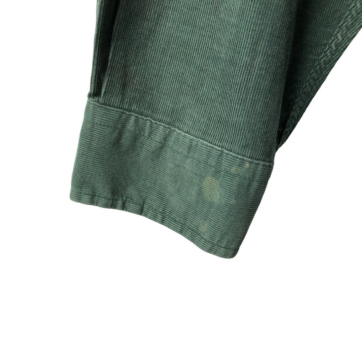 Tommy Hilfiger long-sleeved button-down corduroy shirt, men's size L, vintage, crazy pattern. cotton Green type dark green Vintage Second Hand