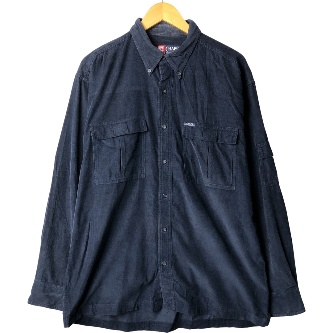 Ralph Lauren Chaps long-sleeved button-down corduroy shirt, men's size L cotton navy blue type Vintage Second Hand