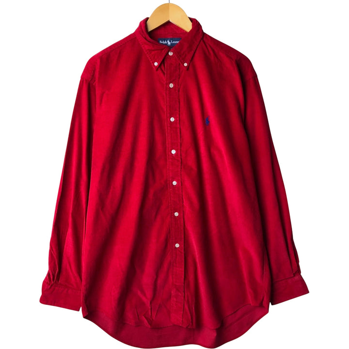 Ralph Lauren BLAKE long sleeve button down corduroy shirt, men's size M cotton red type Vintage Second Hand