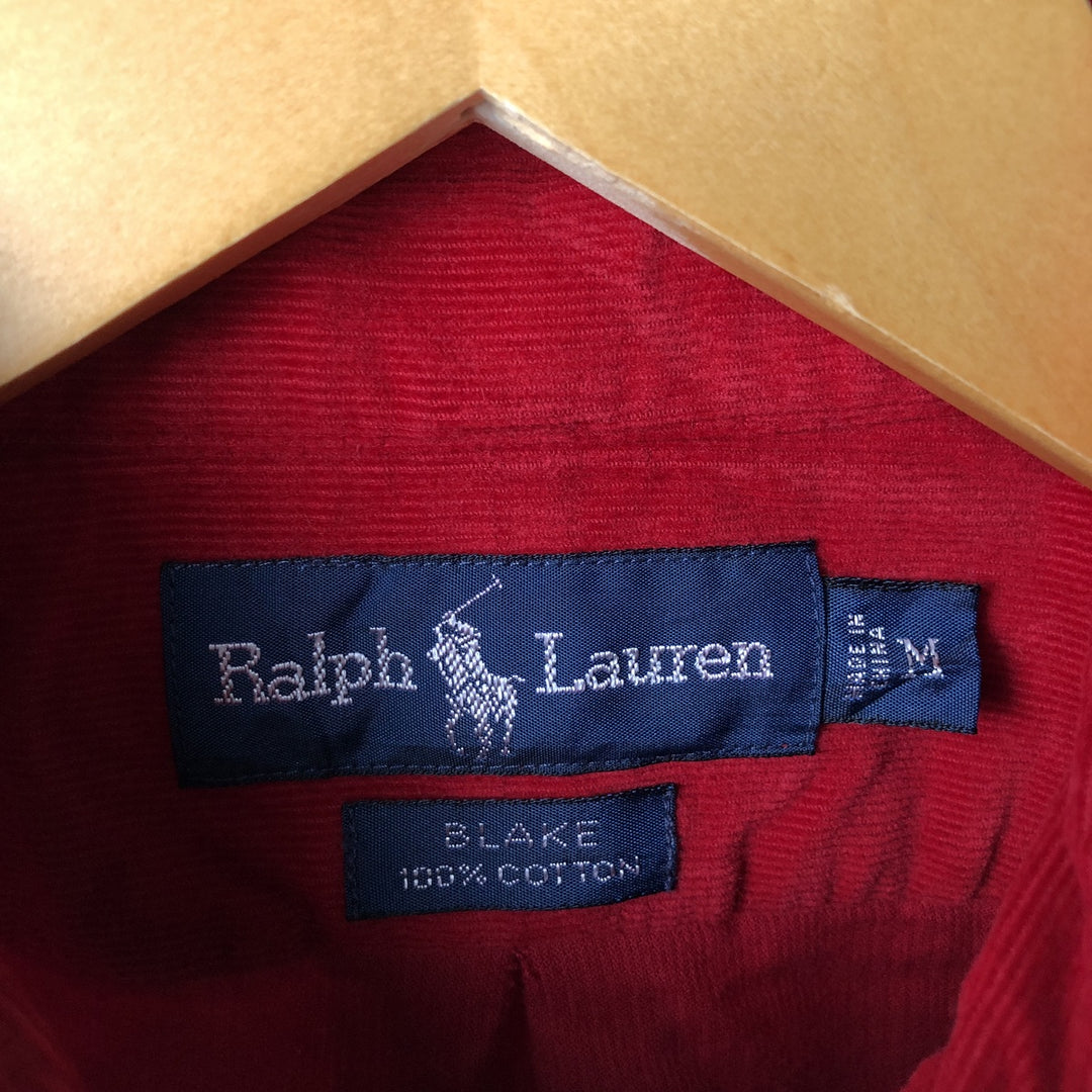 Ralph Lauren BLAKE long sleeve button down corduroy shirt, men's size M cotton red type Vintage Second Hand