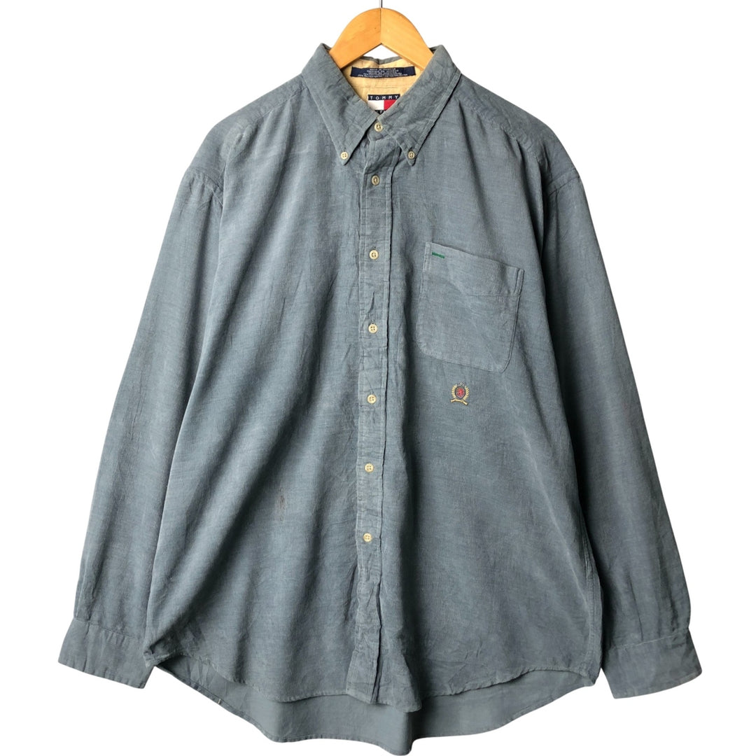 Vintage 90'S Tommy Hilfiger long-sleeved button-down corduroy shirt, size L, men's size L cotton Mint green Vintage Second Hand