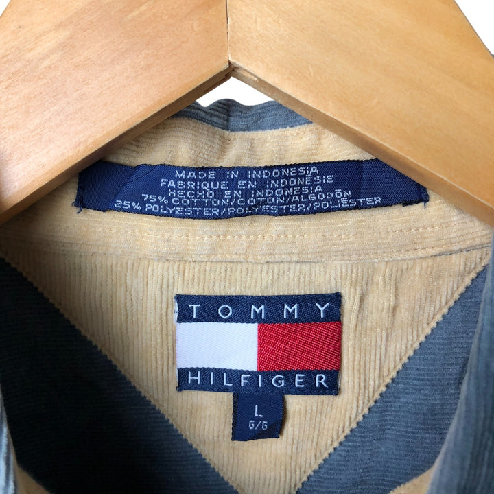 Vintage 90'S Tommy Hilfiger long-sleeved button-down corduroy shirt, size L, men's size L cotton Mint green Vintage Second Hand