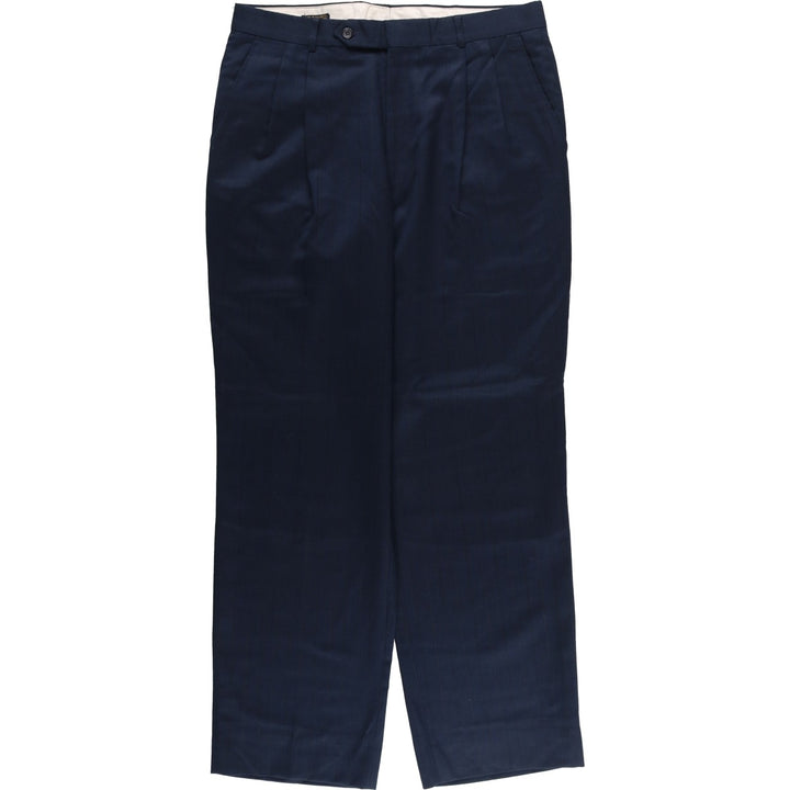 Striped Pattern Two-pleat Wool Pants Slacks Men's Size W34 unclear navy blue type Vintage Second Hand