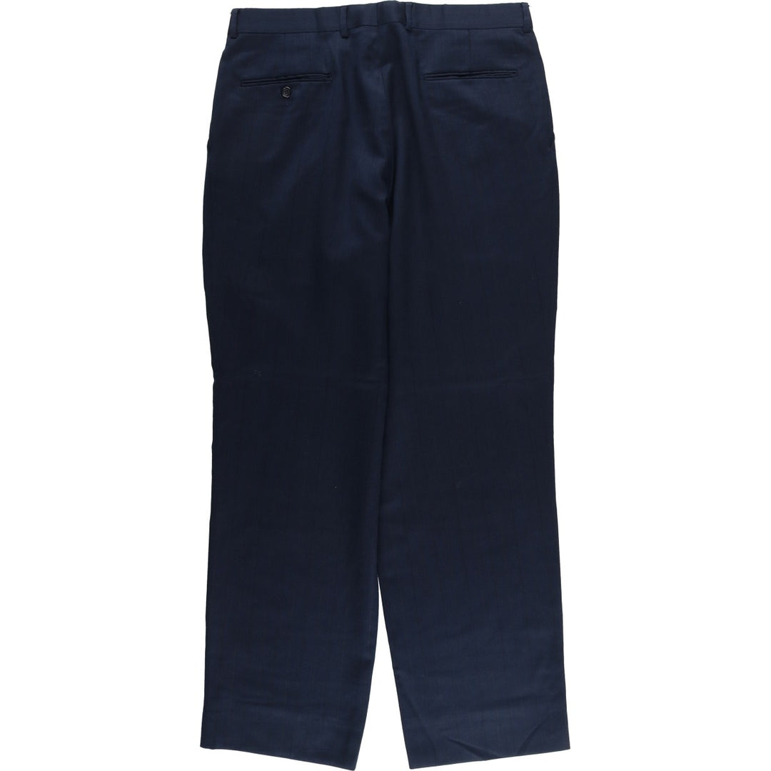 Striped Pattern Two-pleat Wool Pants Slacks Men's Size W34 unclear navy blue type Vintage Second Hand
