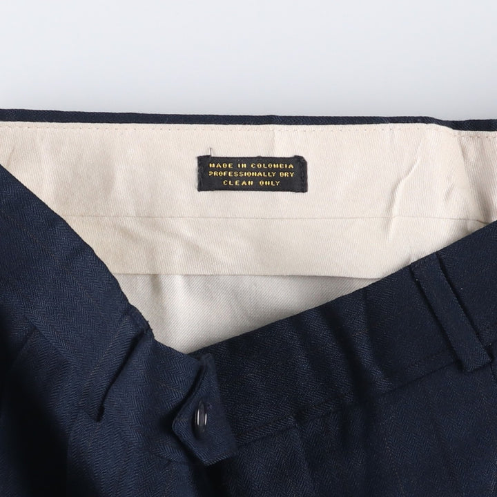 Striped Pattern Two-pleat Wool Pants Slacks Men's Size W34 unclear navy blue type Vintage Second Hand