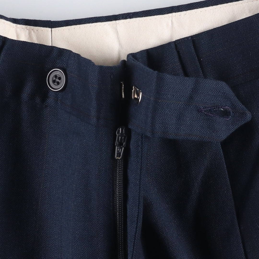 Striped Pattern Two-pleat Wool Pants Slacks Men's Size W34 unclear navy blue type Vintage Second Hand