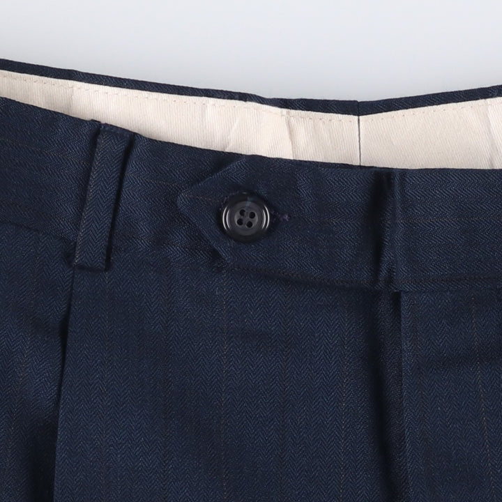 Striped Pattern Two-pleat Wool Pants Slacks Men's Size W34 unclear navy blue type Vintage Second Hand