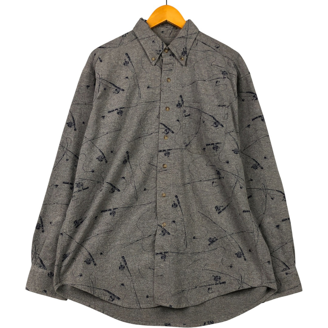 2000'S WOOLRICH all-over print long-sleeve button-down flannel shirt, men's size L cotton gray type Vintage Second Hand