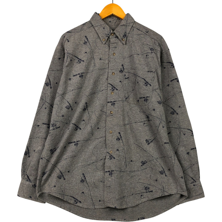 2000'S WOOLRICH all-over print long-sleeve button-down flannel shirt, men's size L cotton gray type Vintage Second Hand