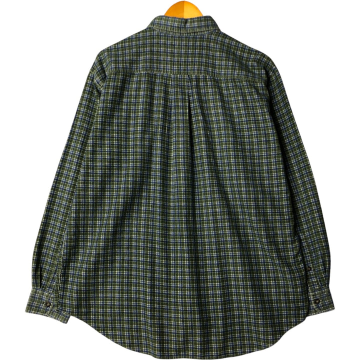 90'S J.Crew Vintage Button-Down Long Sleeve Printed Flannel Check Shirt, Men's Size Medium cotton Khaki type sage green Vintage Second Hand