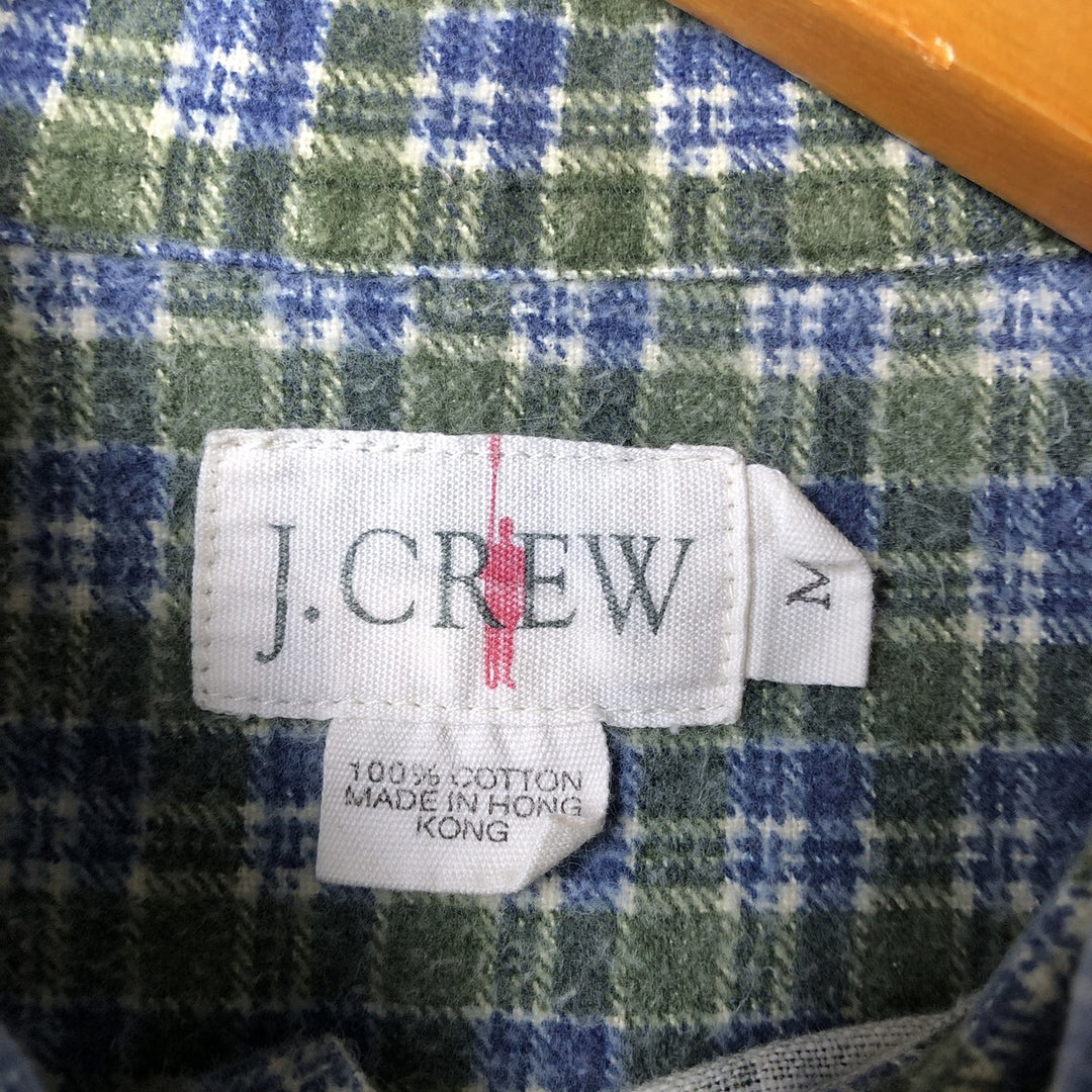 90'S J.Crew Vintage Button-Down Long Sleeve Printed Flannel Check Shirt, Men's Size Medium cotton Khaki type sage green Vintage Second Hand