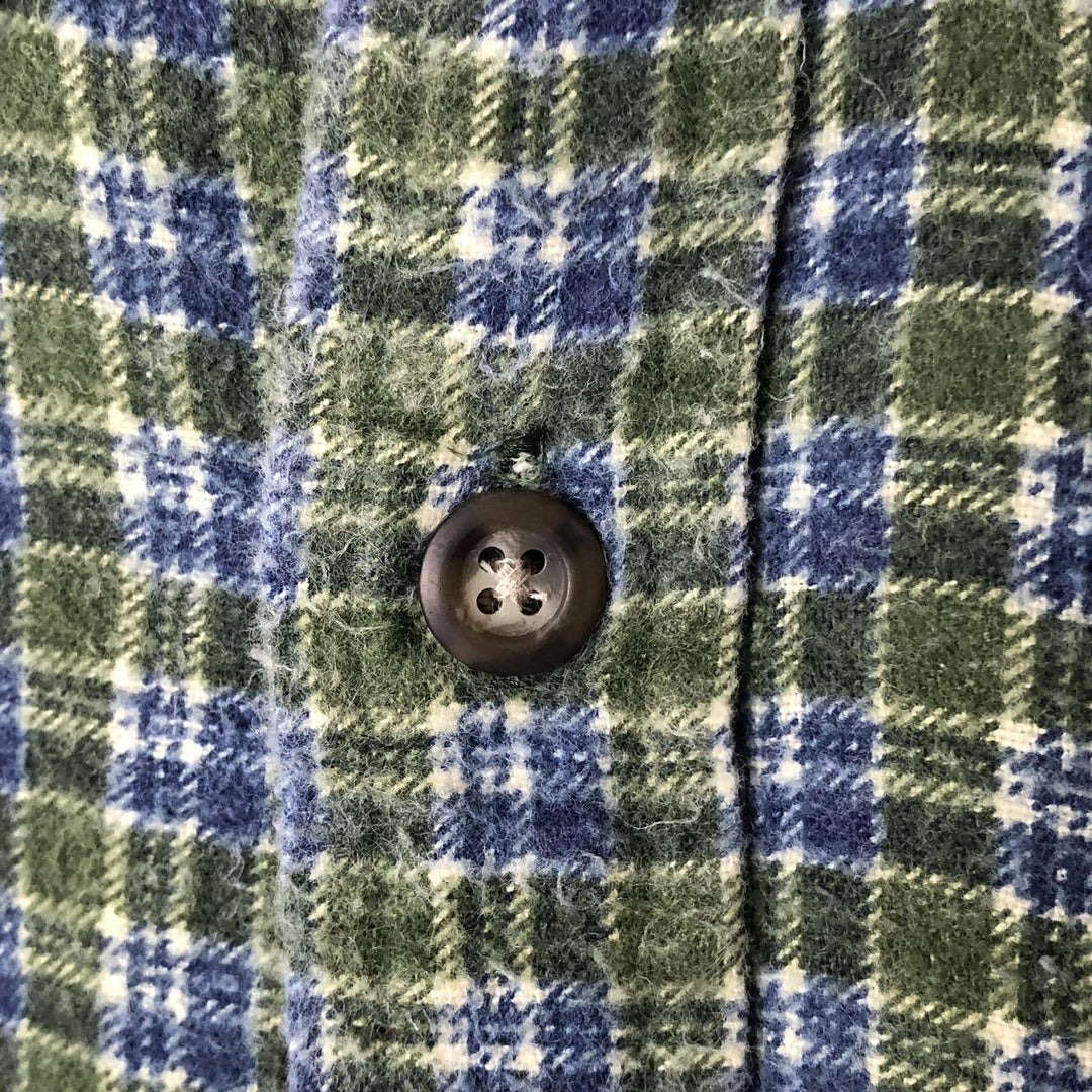 90'S J.Crew Vintage Button-Down Long Sleeve Printed Flannel Check Shirt, Men's Size Medium cotton Khaki type sage green Vintage Second Hand