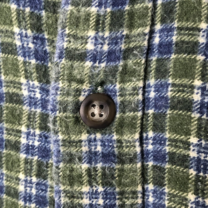 90'S J.Crew Vintage Button-Down Long Sleeve Printed Flannel Check Shirt, Men's Size Medium cotton Khaki type sage green Vintage Second Hand