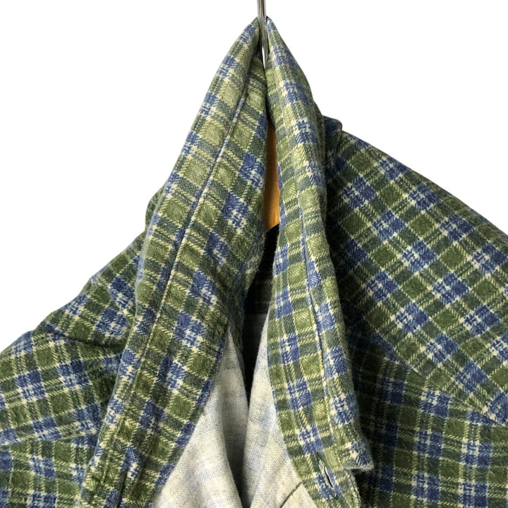 90'S J.Crew Vintage Button-Down Long Sleeve Printed Flannel Check Shirt, Men's Size Medium cotton Khaki type sage green Vintage Second Hand