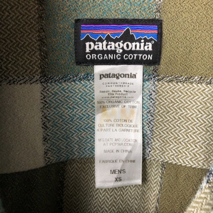 Patagonia Organic Cotton Long Sleeve Flannel Check Shirt, Men's Size XS (STY53947FA14) Organic cotton green type Vintage Second Hand