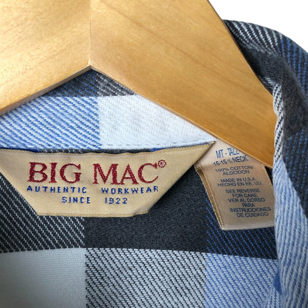 Vintage 1980'S Big Mac long-sleeved flannel check shirt, made in the USA, size M. cotton blue type Vintage Second Hand