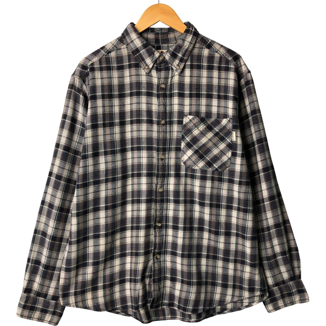 WOOLRICH Long Sleeve Button-Down Light Flannel Check Shirt, Men's Size L cotton ivory Vintage Second Hand