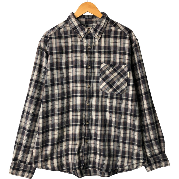 WOOLRICH Long Sleeve Button-Down Light Flannel Check Shirt, Men's Size L cotton ivory Vintage Second Hand