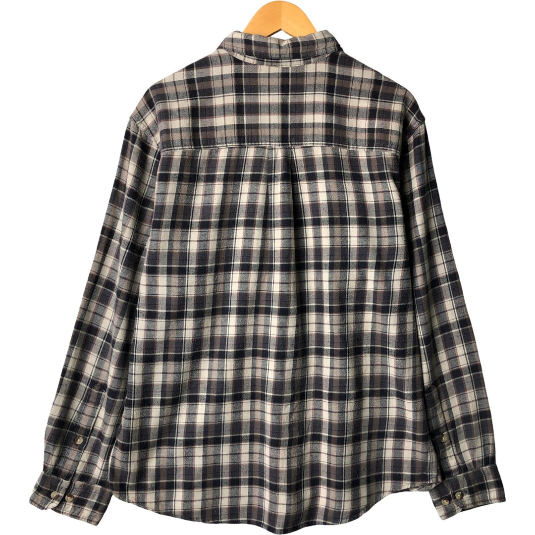 WOOLRICH Long Sleeve Button-Down Light Flannel Check Shirt, Men's Size L cotton ivory Vintage Second Hand