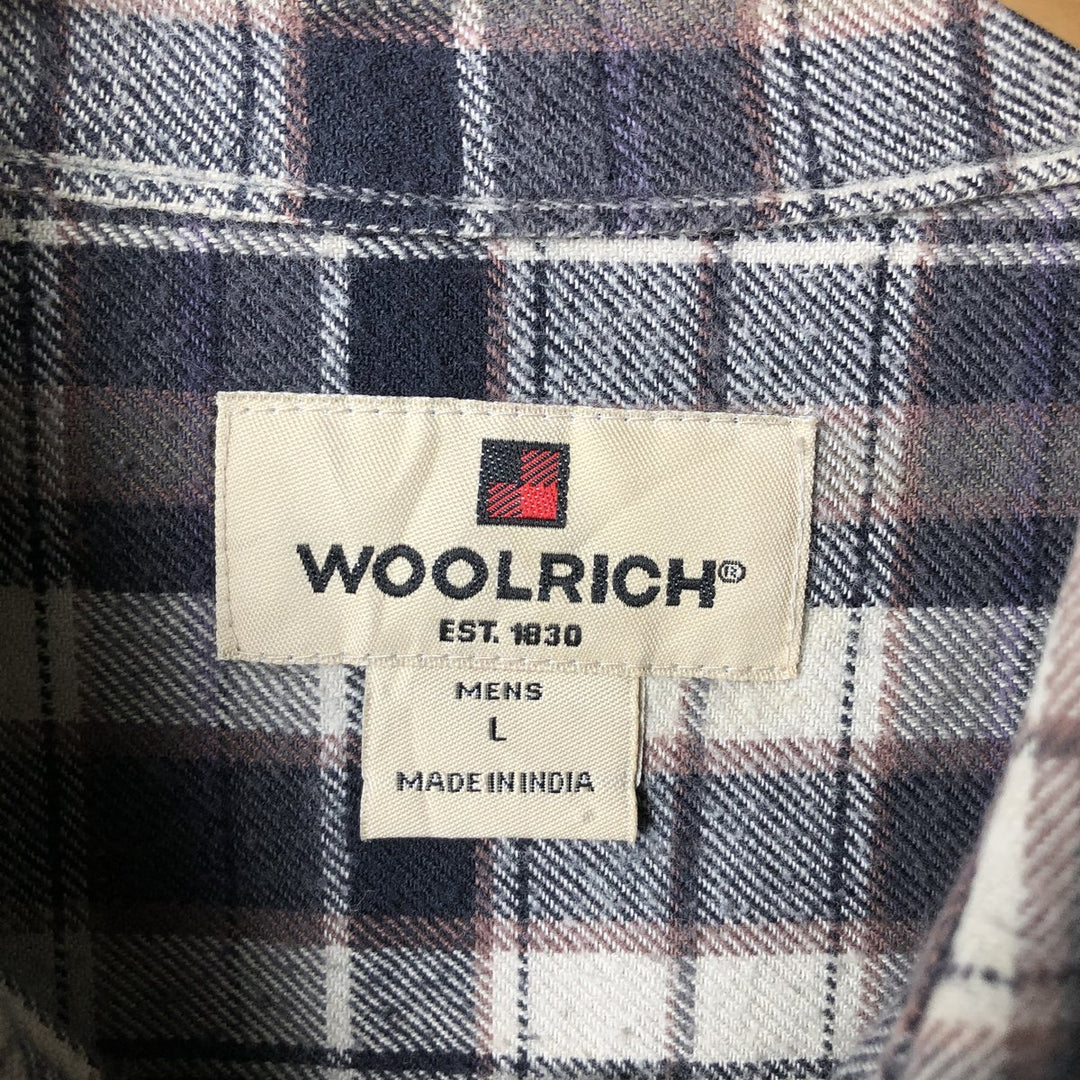 WOOLRICH Long Sleeve Button-Down Light Flannel Check Shirt, Men's Size L cotton ivory Vintage Second Hand