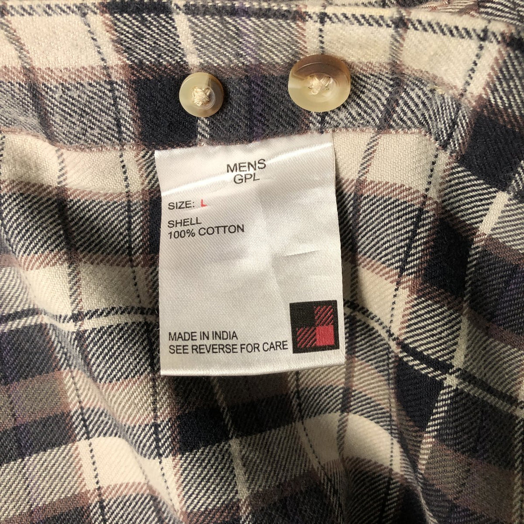 WOOLRICH Long Sleeve Button-Down Light Flannel Check Shirt, Men's Size L cotton ivory Vintage Second Hand