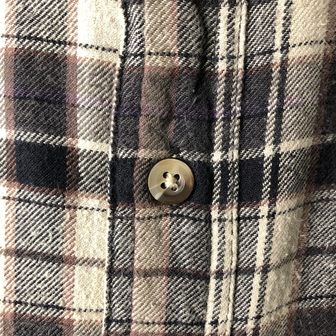 WOOLRICH Long Sleeve Button-Down Light Flannel Check Shirt, Men's Size L cotton ivory Vintage Second Hand