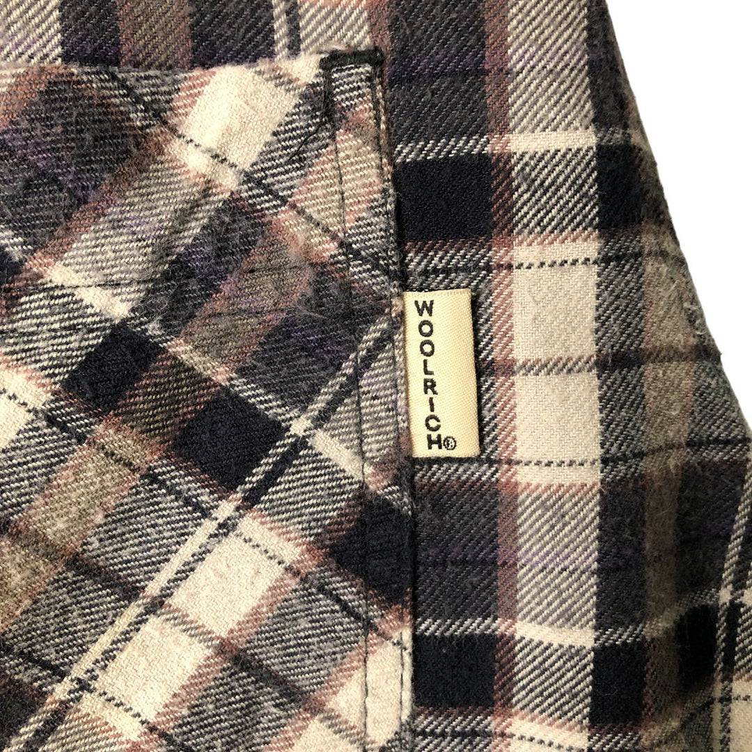 WOOLRICH Long Sleeve Button-Down Light Flannel Check Shirt, Men's Size L cotton ivory Vintage Second Hand