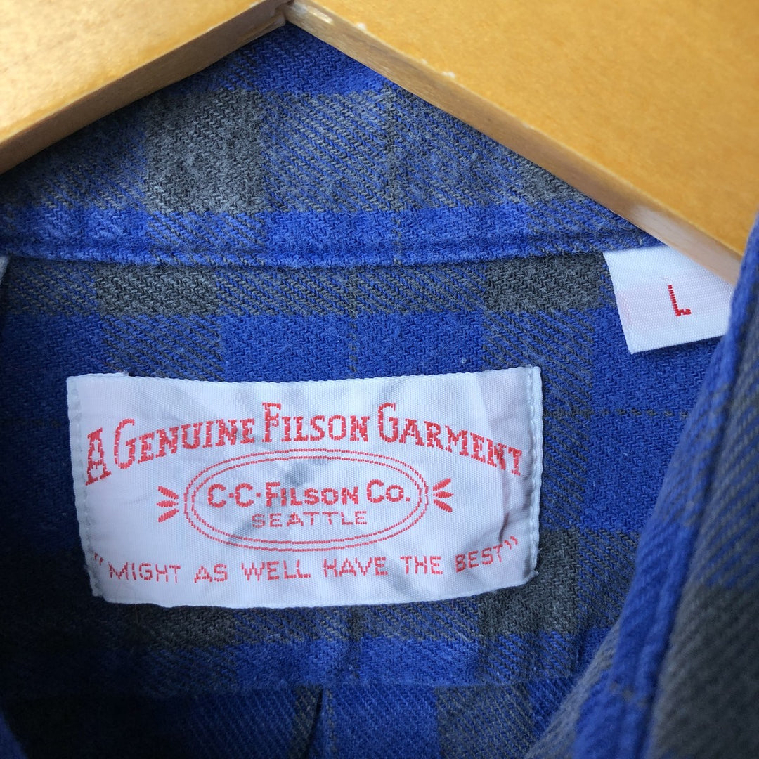 Vintage 1980'S Filson long-sleeved heavy flannel check shirt, made in the USA, size L, men's cotton blue type Vintage Second Hand