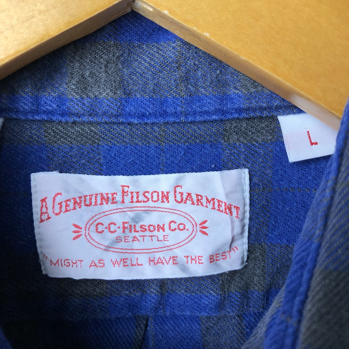 Vintage 1980'S Filson long-sleeved heavy flannel check shirt, made in the USA, size L, men's cotton blue type Vintage Second Hand