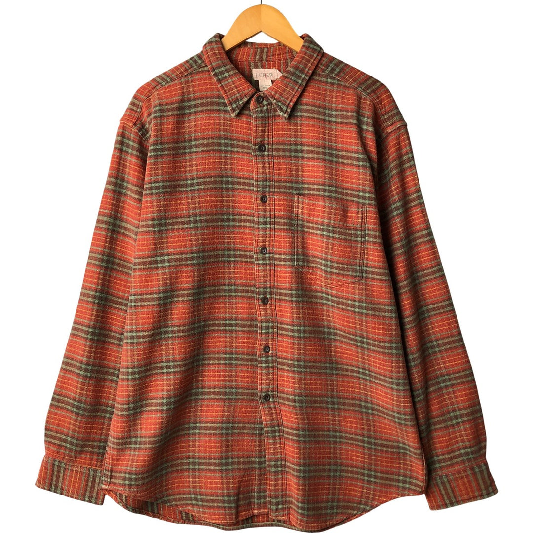 90'S Vintage J.Crew Long Sleeve Flannel Check Shirt, Men's Size L cotton orange type Vintage Second Hand