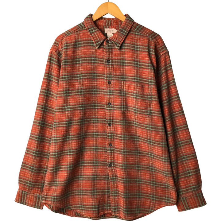 90'S Vintage J.Crew Long Sleeve Flannel Check Shirt, Men's Size L cotton orange type Vintage Second Hand