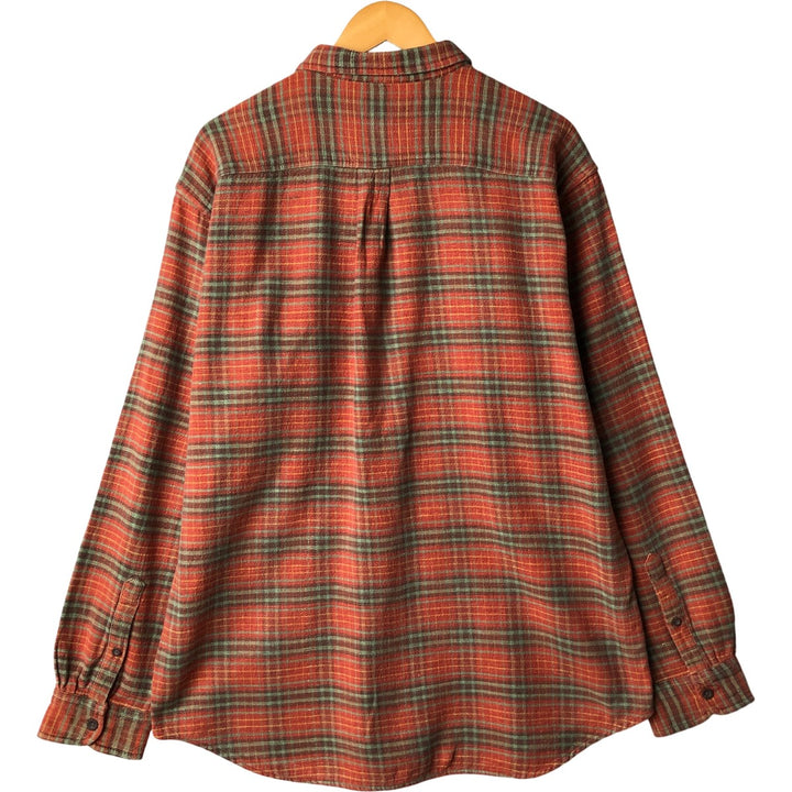 90'S Vintage J.Crew Long Sleeve Flannel Check Shirt, Men's Size L cotton orange type Vintage Second Hand