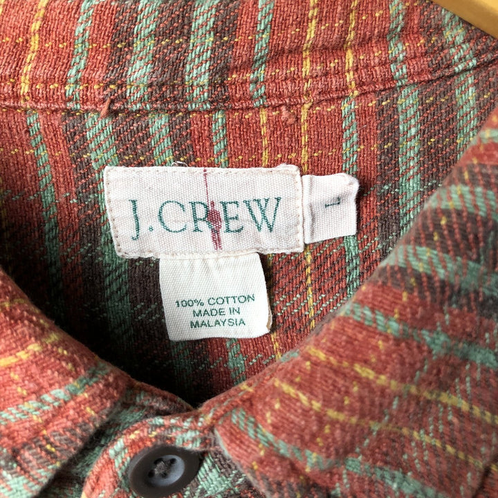 90'S Vintage J.Crew Long Sleeve Flannel Check Shirt, Men's Size L cotton orange type Vintage Second Hand
