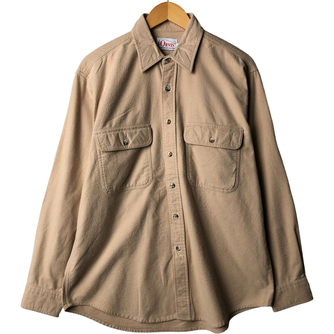 Vintage 1980'S Orvis long-sleeved chamois cloth shirt, size L, men's cotton Beige type Vintage Second Hand